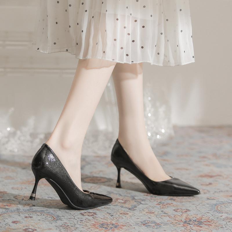 White Nude Not Tired Feet Thin Heels High Heels 2025 New Spring and Summer Temperament Pointed Small Patent Leather Single Shoes Apricot