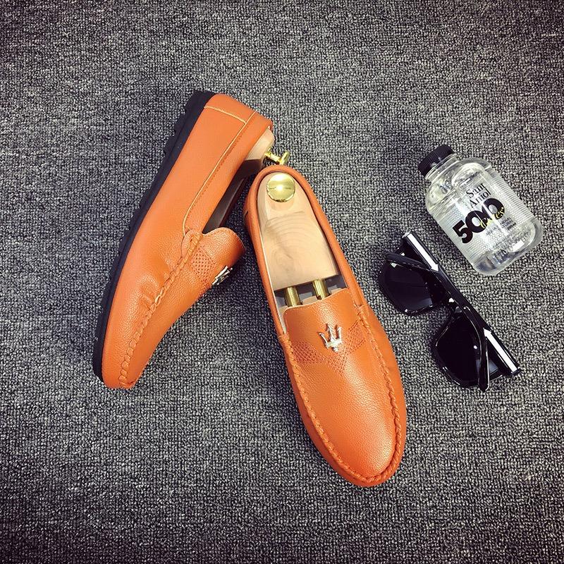 

Doudou shoes men s versatile soft sole non-slip driving trendy shoes social spirit guy lazy leather shoes 44 оранжевый