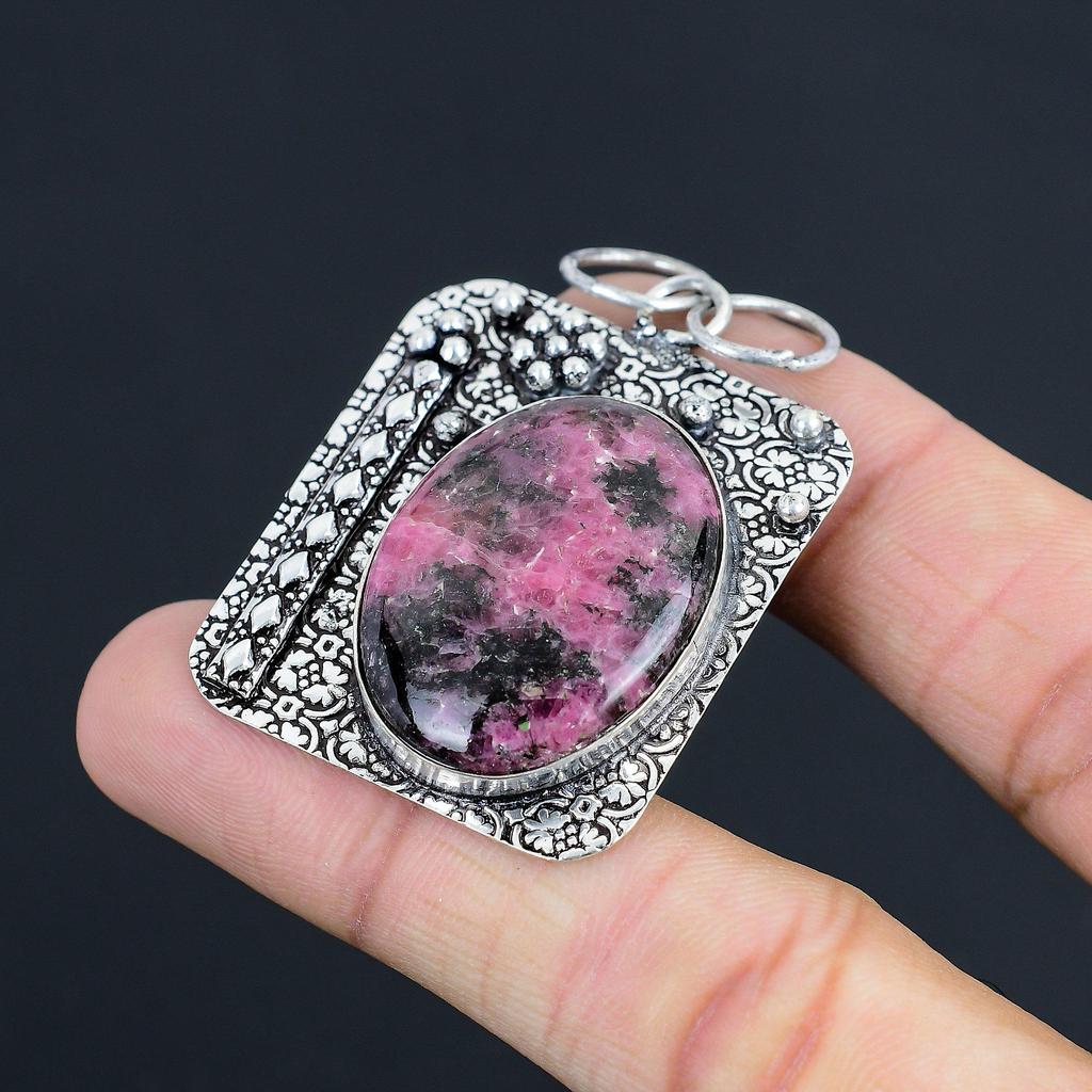 Mothers day Deal Rhodonite Gemstone Sterling Silver Heart Chakra Wedding Pendant
