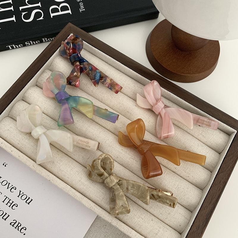 Koreanische Neue Retro Öl Eiscremefarbe Schleife Haarnadel Mode Essigsäure Entenschnabelspange Seitenpony-Spange Haarschmuck für Frauen