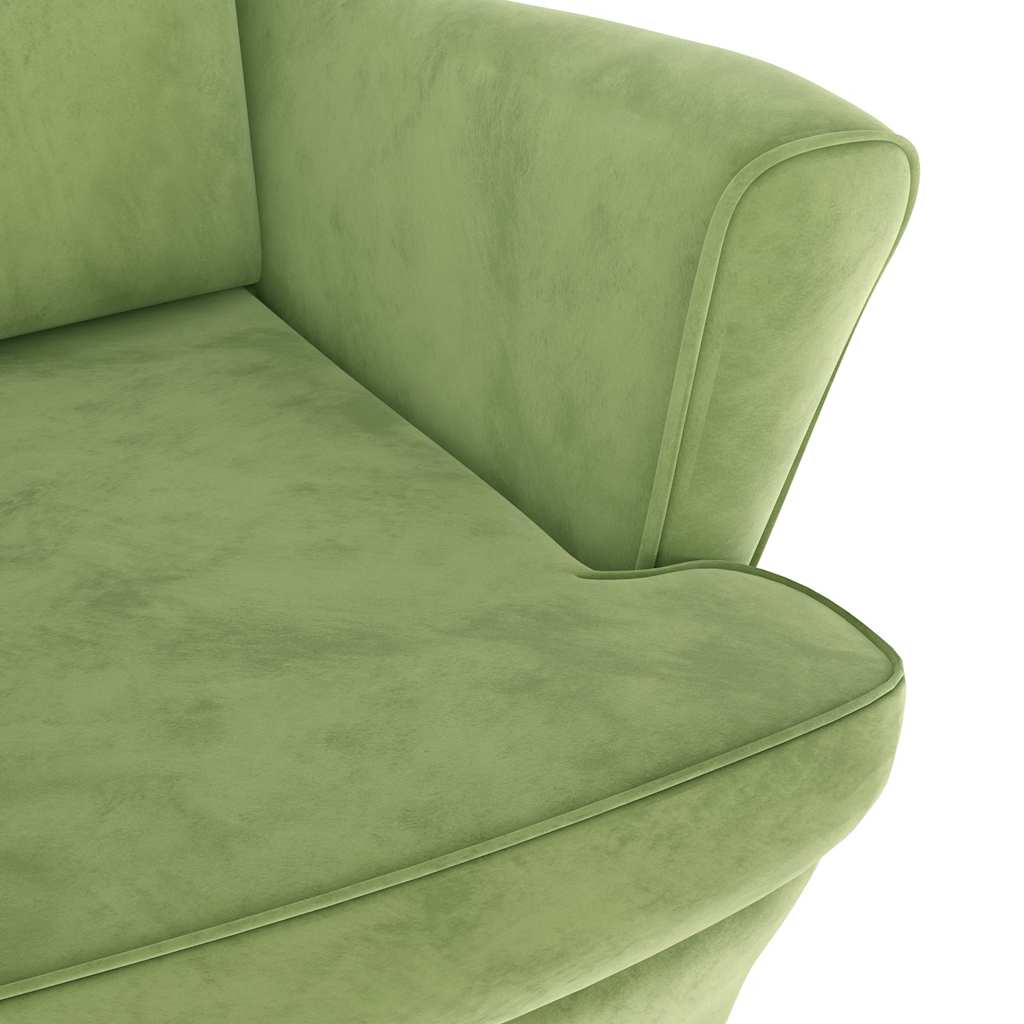 Armchair with Footstool Light Green Velvet