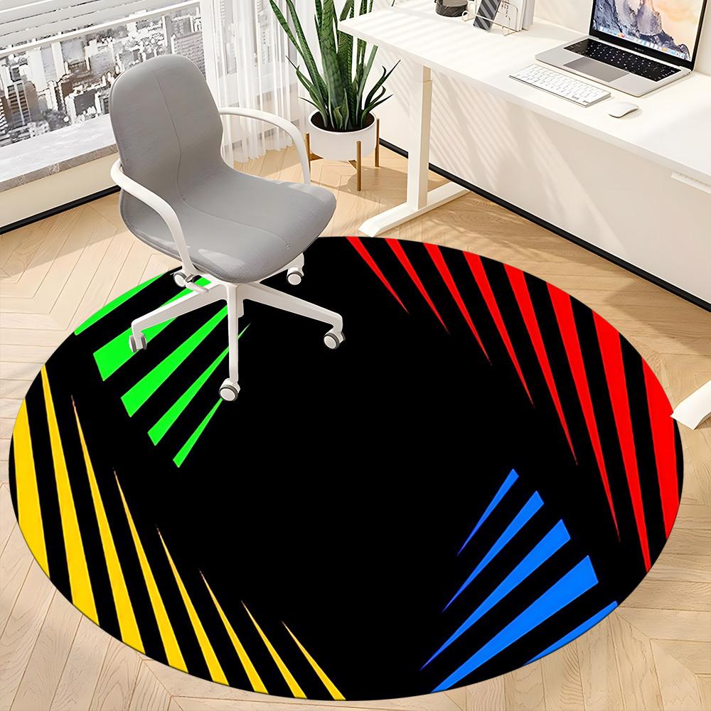 1pc Colorful Stripes Carpet, Round Non Slip Durable Large Size Office Carpet, Suitable for Office