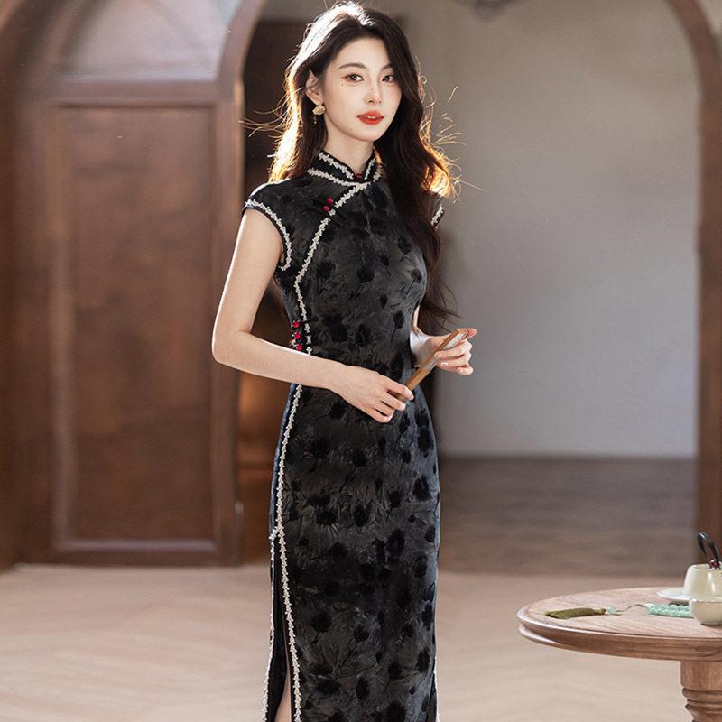 Black sleeveless national style new Chinese long cheongsam improved young 1011 new women's high-end sense retro summer