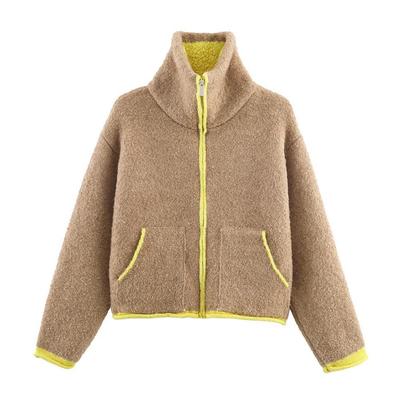 Women's Autumn/Winter High Neck Color Block Knit Cardigan