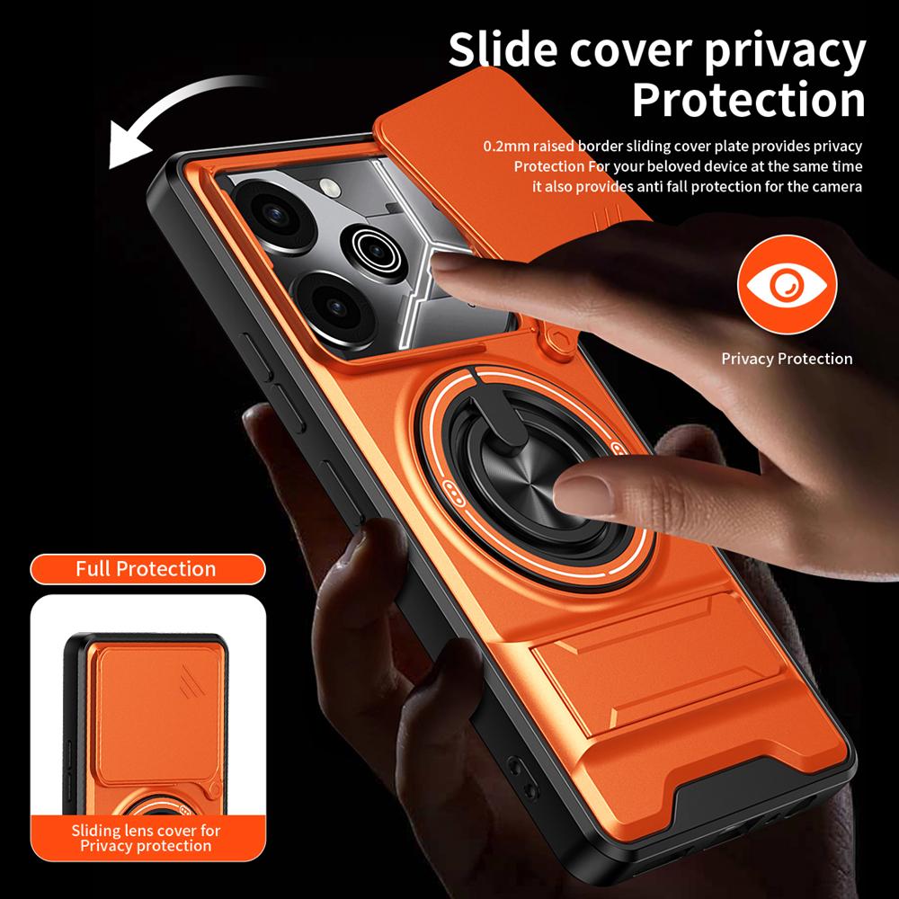 KEYSION Magnetic Phone Case for TECNO Pova 6 6 Pro 5G Slide Camera Lens Protection Upright Kickstand Ring Shockproof Back Cover