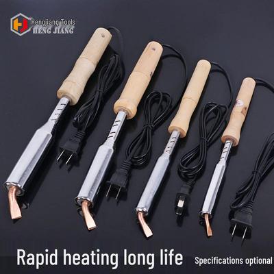 High-Power Electric Soldering Iron with Bent Flat Tip and Wooden Handle - 75W/150W for Welding