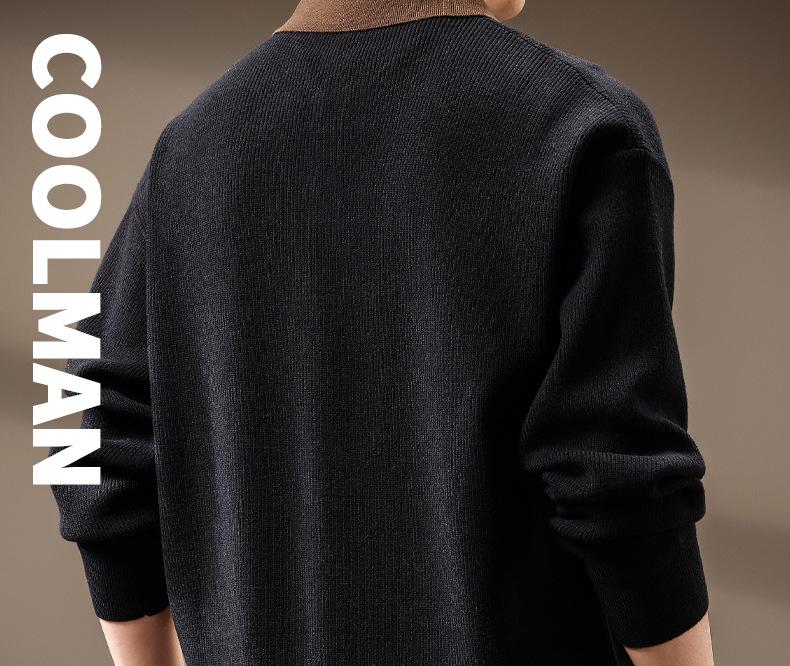 Men's High-End Heavyweight Cotton Color Block Polo Sweater - 2025 Spring/Autumn Collection