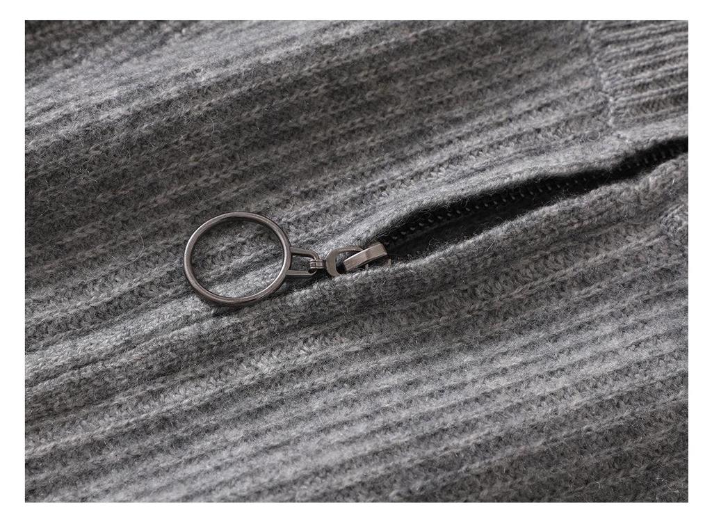 Women's Gray Half-Zip High Collar Cashmere Sweater - Color Block, Loose Knit Korean Style Base Layer
