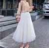 Vintage Elegantes Tüllrock mit hoher Taille 3 Lagen Netz Elastischer Bund Gaze Tutu Rock Herbst Frühling Ballkleid Lang QT2001