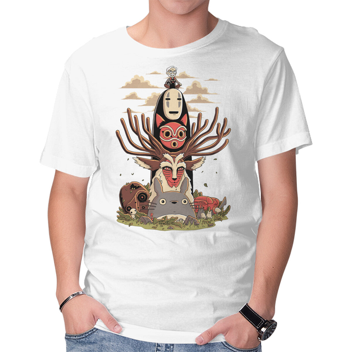 Unisex Crew Neck T-Shirt Ghibli Totem Graphic Short Sleeve Casual Tee XXXL