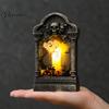 Horror Theme Party Decor Tombstone Candle Lantern, LED Lighted Spooky Graveyard Table Lamp, Halloween Pumpkin Bag Fillers Small Night Light