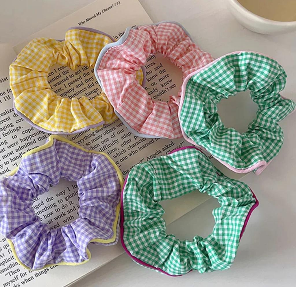 Hair ties with lattice print for women, elastic hair bands with sweet grid, ponytail holder, Harajuku hair accessories for girls