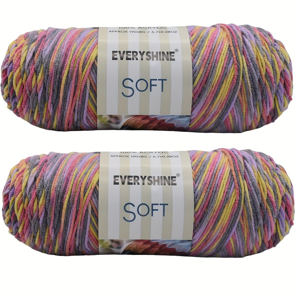 Soft Acrylic Yarn 2-Pack 190 g/pc 5Ply Medium Weight  Multicolor Yarn for Knitting, Crochet & Crafts - Ideal for Sweaters