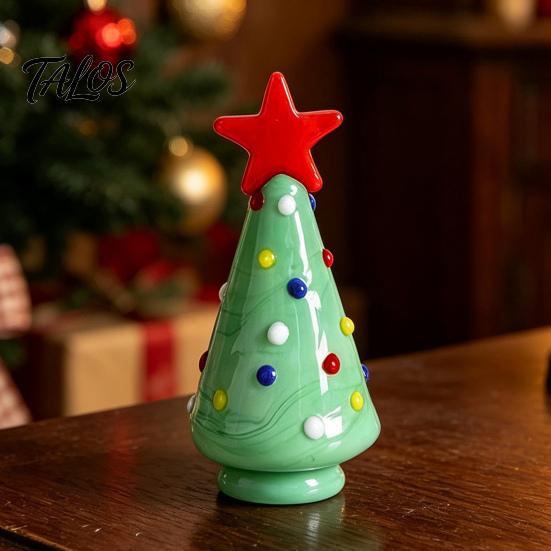 Unique Birthday Presents Glass Christmas Tree Figurine, Rotating Desk Ornament for Car Home, Stained Art Glazed Dashboard Decor & Gift Holiday Season