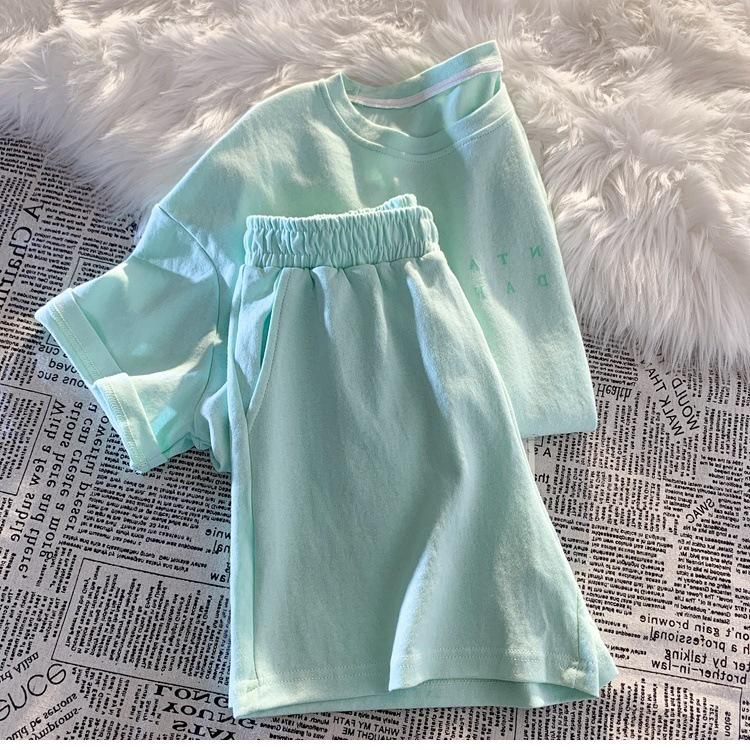 Women's Korean Style Summer 2025 Loose Wide-Leg Shorts & Casual Sport Two-Piece Set