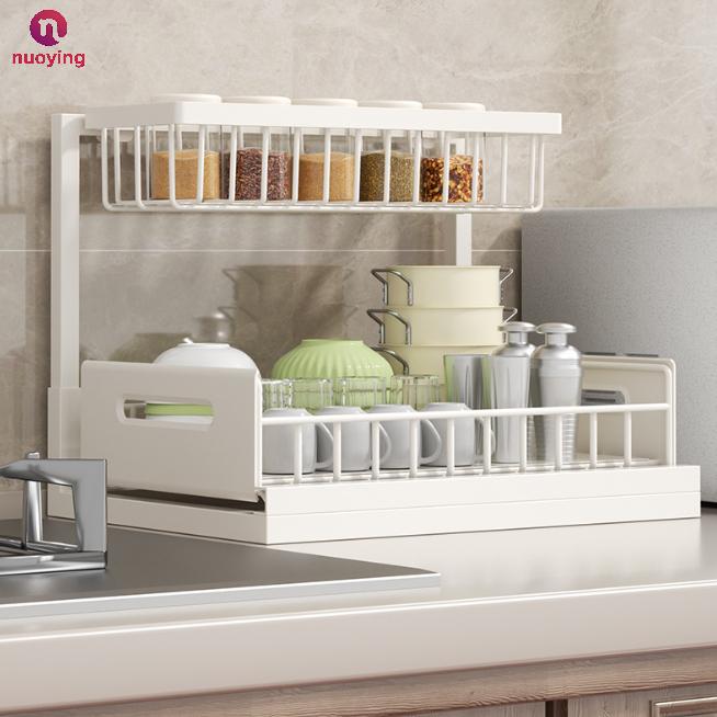 Under Sink Storage Organizer Rack With 2 Tier Sliding Cabinet Basket Drawer, Multi-Purpose Organizer For Kitchen, Bathroom And Desktop