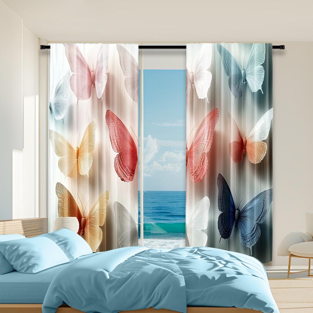 

2 pcs versatile polyester transparent curtains for home decoration Elegant Butterfly 1 for use in bedrooms and living rooms 100*130 Grommet Top 1pcs