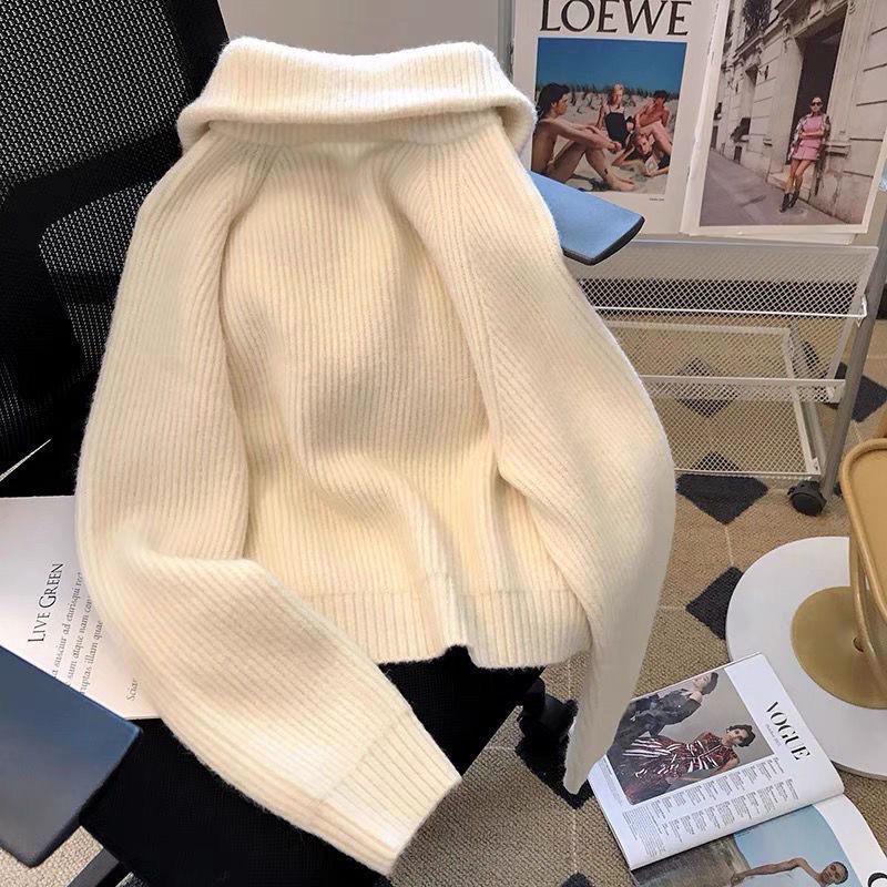 Dame Høst/Vinter Strikkejakke med Dobbel Glidelås - Høy Hals, Fortykket Genserkåpe