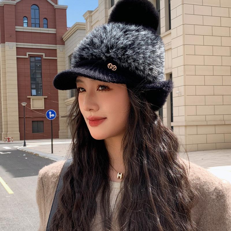 New Autumn and Winter Hats for Women Color Blocking Knitted Wool Hats with Neck Protection and Two Baseball Caps for Winter Warm Ear Protection Hats