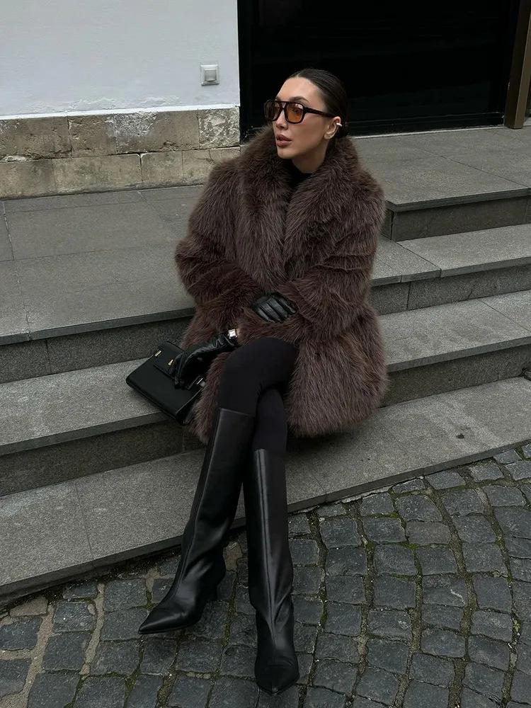 High-Quality Mid-Length Faux Fox Fur Soft Fluffy Coat