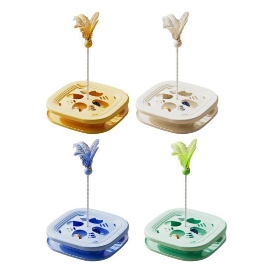 Interactive Cat Enrichment Toy Cat Maze Box with Track Balls Feather Teaser Wand Multi-Functional Puzzle Toy for Indoor Cats Entertainment