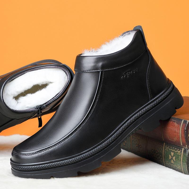 Winter leather wool high-top men's fleece warm men's leather shoes plus size men's shoes soft fleece thicker