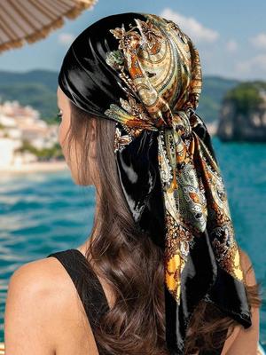 Large Hijab Scarves For Women Fashion Print Silk Satin Scarf Female 90Cmx90Cm Luxury Square Shawls Head Scarfs For Ladies