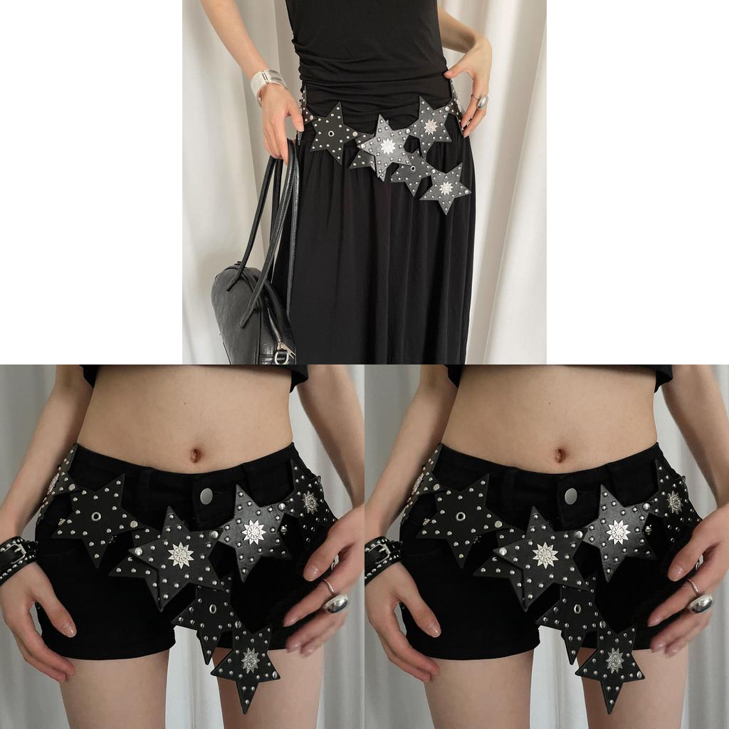 Vintage Punk Style Star Pu Leather Wide Waist Belt With Durable Buckle For Girls