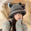 Autumn and Winter New Rabbit Fur Double Ball Basin Hat Cute Soft Cute Bear Ear Hat Women's Cold Bucket Hat