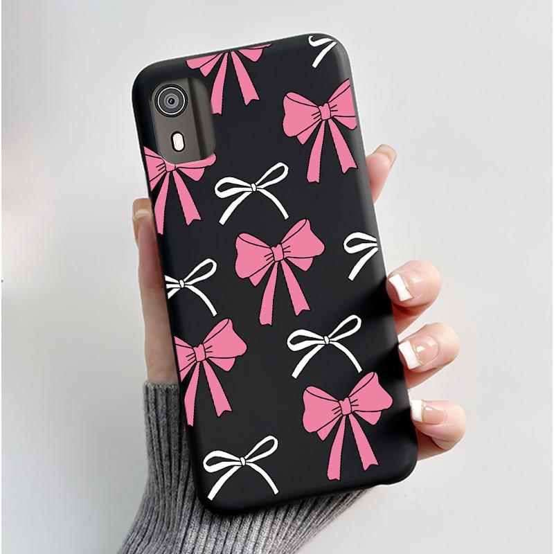 For Nokia C02 Phone Case Cute Funny Love Rabbit Animal Black Matte Soft TPU Protective Back Cover for Nokia C2 2nd Edition Case