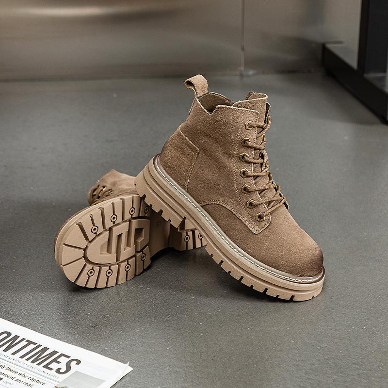 Thick-soled Martin Boots Women's Autumn and Winter New Cotton Retro Rhubarb Boots Genuine Leather Short Boots British Matte Locomotive Boots