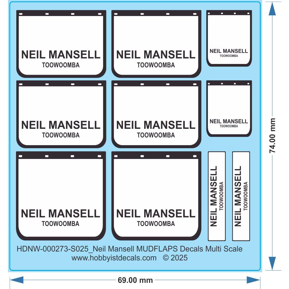 Neil Mansell MUDFLAPS Decals Multi Scale - 1/25 - Water Decal