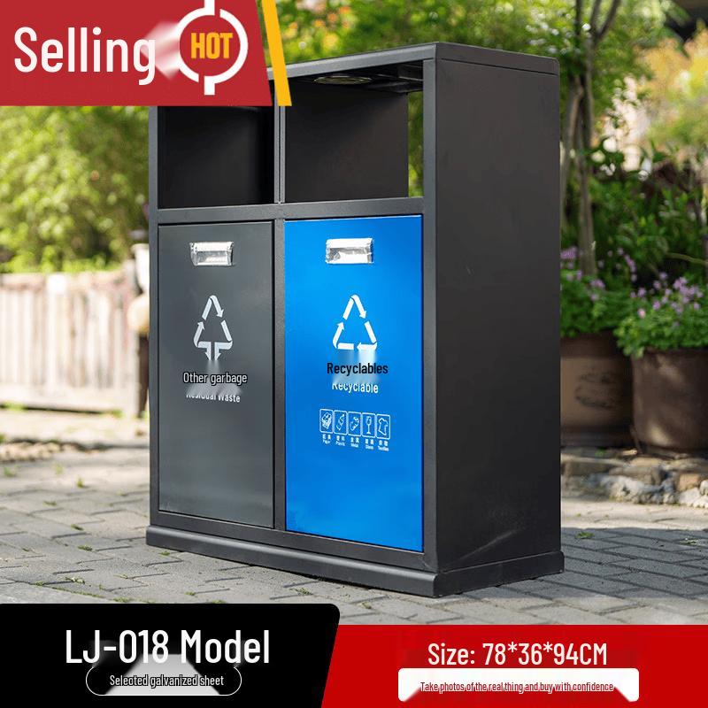Outdoor Stainless Steel Double Compartment Trash Can