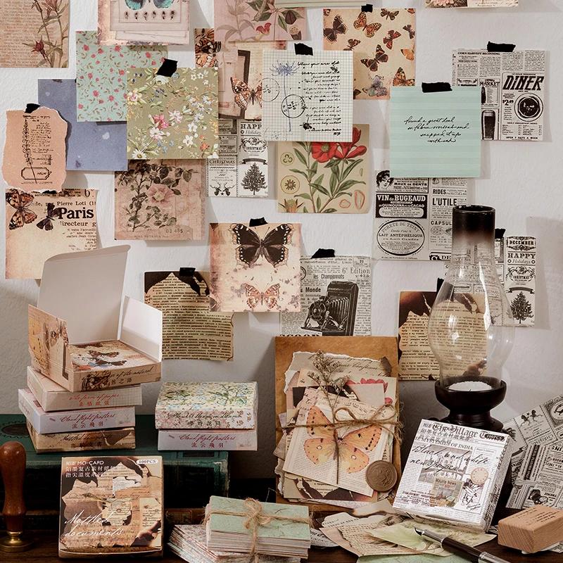 100 Stück/Packung Vintage Memo-Pads Retro Blume Schmetterling Materialpapier für Scrapbooking Journal Tagebuch Dekoration Collage DIY