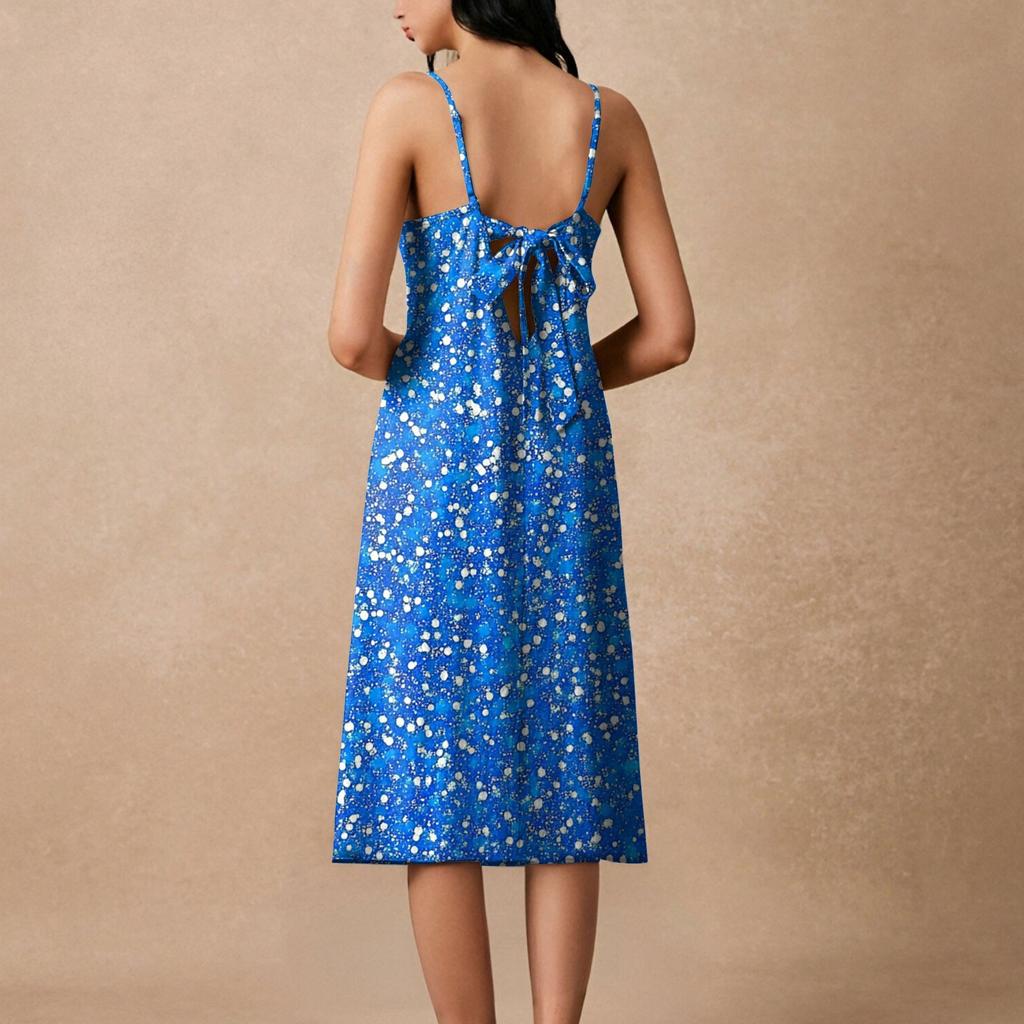 Women's Spaghetti Strap Backless Bow Loose Casual Beach Holiday Dress Sundress
