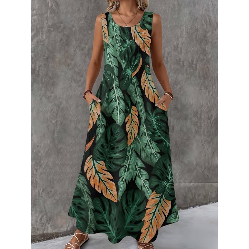 Abito da Donna Senza Maniche Girocollo con Stampa 3D Lungo Maxi per Estate Spiaggia Vacanza Abbigliamento Casual