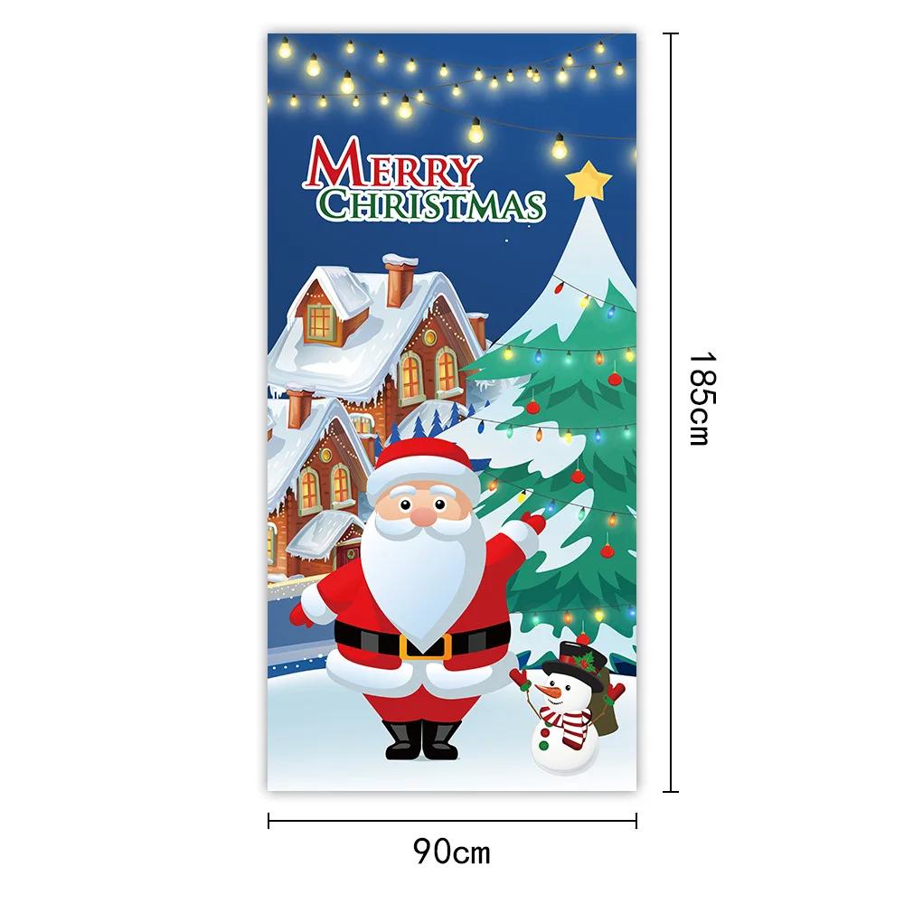 Christmas Outdoor Decoration 2025 Santa Clause Elf Puppies Door Hanging Cloth Background Cloth Party Decors Tapestry Door Cover