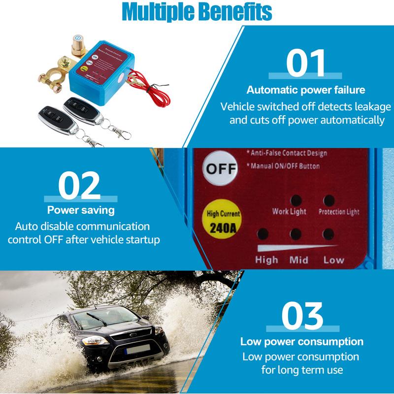Car Kill Switch 12V 240A Remote Battery Disconnect Switch Automatic Car Battery Shut Off Switch Anti Theft Remote Control Switch