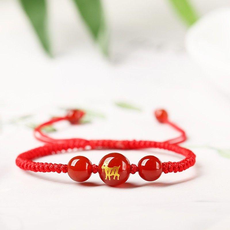 Kids Bracelet Female Snake Year Dragon Boat Festival Red Agate Colorful Braided Rope Red Woven Red Rope Girl Girl Boy Carrying Strap