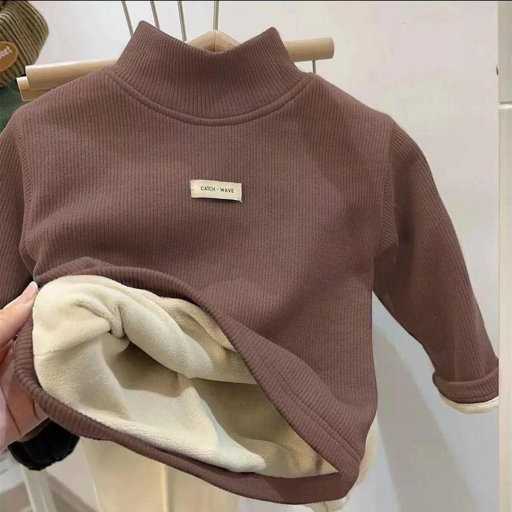 Winter Autumn Plus Velvet Tops Bottoming Shirts Long-sleeved Turtleneck Tops Long-sleeved Simple Boys and Girls Clothing