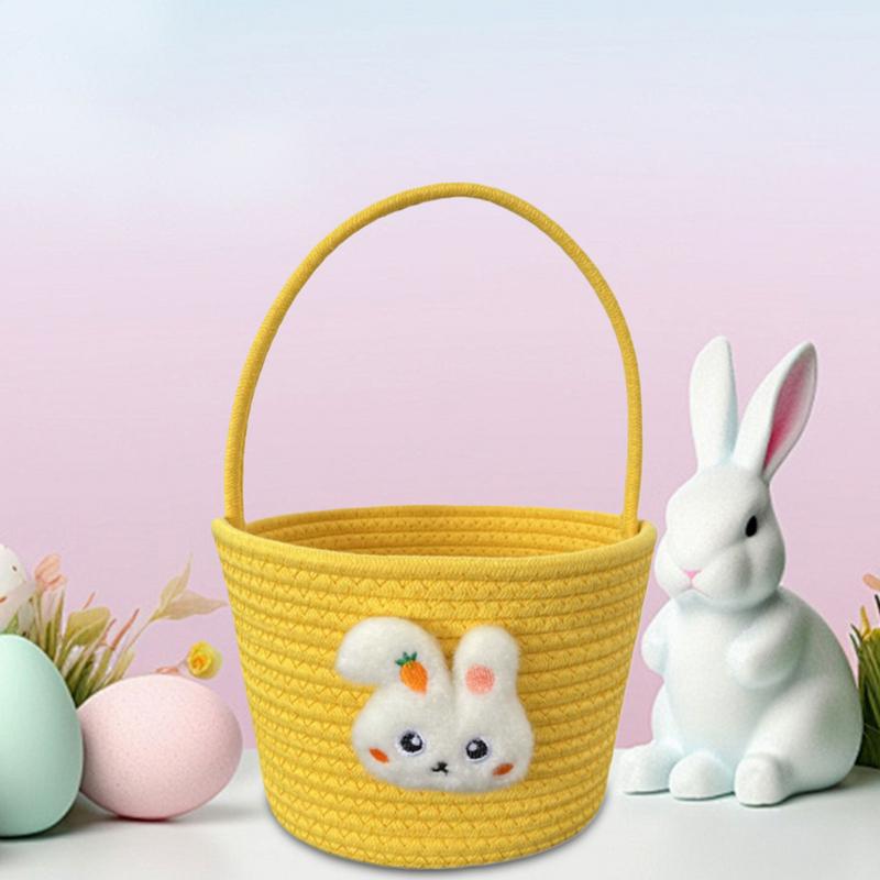 Baby Nursery Easter Basket with handles empty bunny egg basket Cotton Rope Woven Storage Baskets For gifts And Candy