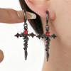 Halloween Gothic Weibliche Rote Zirkonstein Herz Kreuz Creolen Trendige Mode Schwarz Silber Farbe Hochzeits Schmuck Für Frauen