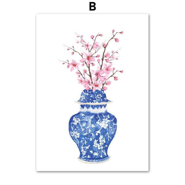 Nordic Minimalist Canvas Picture Blue and White Porcelain Painting Watercolor Posters and Prints for Living Room No Frame