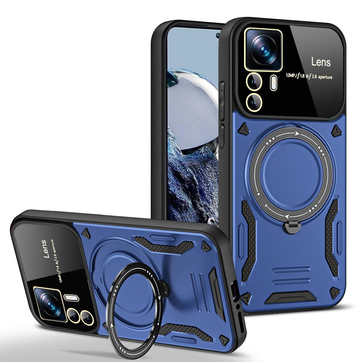 

Для Xiaomi 12T Pro Чехол Magsafe Magnetic Wireless Charge Armor Чехлы для Xiaomi Mi12T Mi 12T Pro Ring Stand Phone Cover For Xiaomi 12T Pro синий