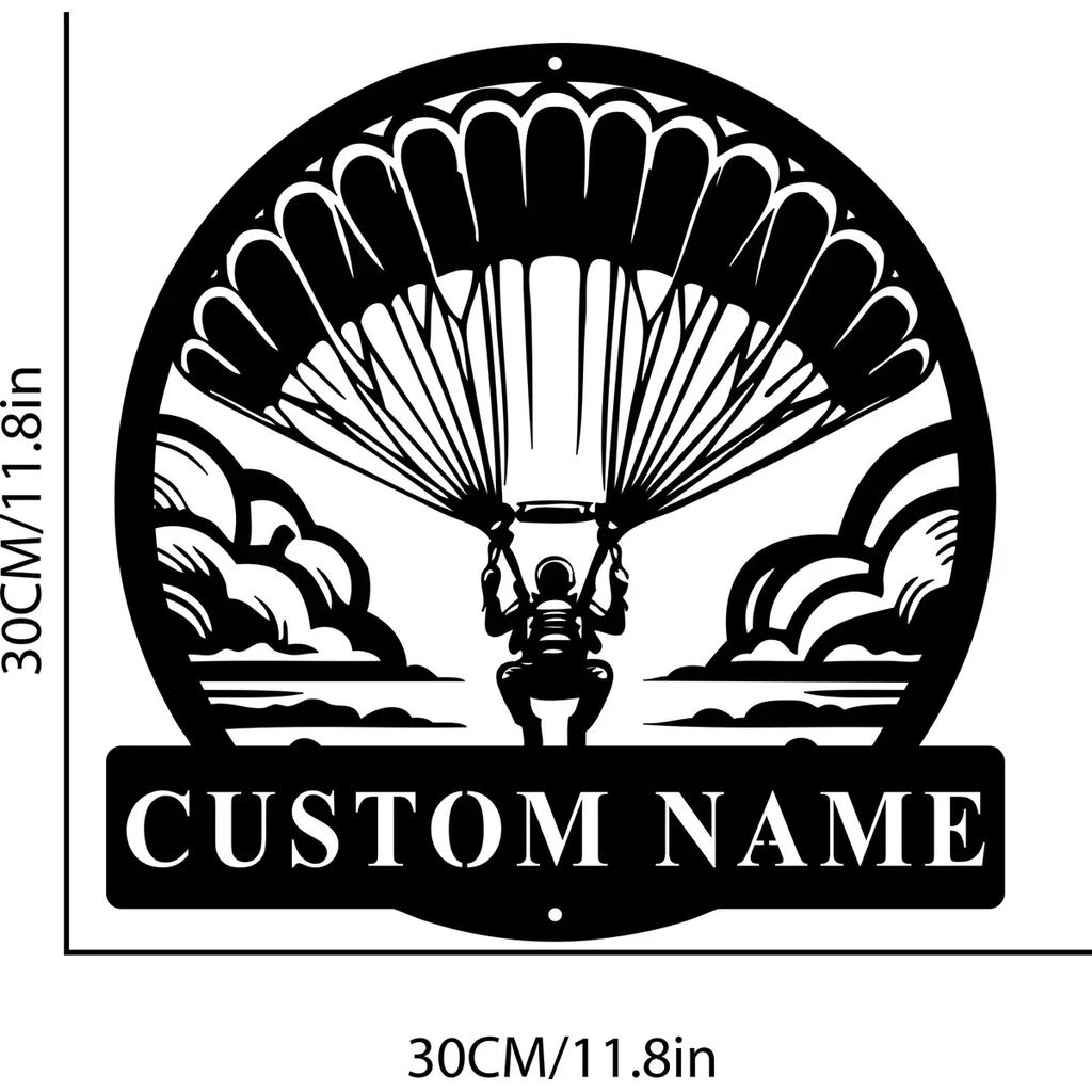 Custom Metal Parachute Wall Art, Personalized Name Sign, Aviation Home Decor Gift