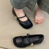 Sheepskin Version! French Retro Splicing Mary Jane Shoes Women's Spring and Autumn New One-word with Shallow Mouth Inner Height Increase Single Shoes
