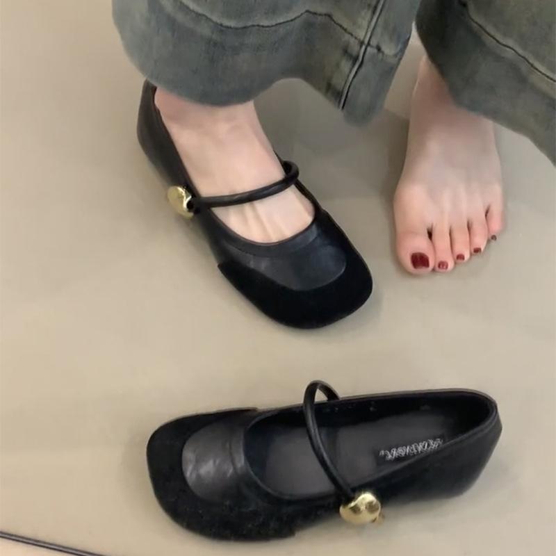 Sheepskin version! French retro splicing Mary Jane shoes women's spring and autumn new one-word with shallow mouth inner height increase single shoes