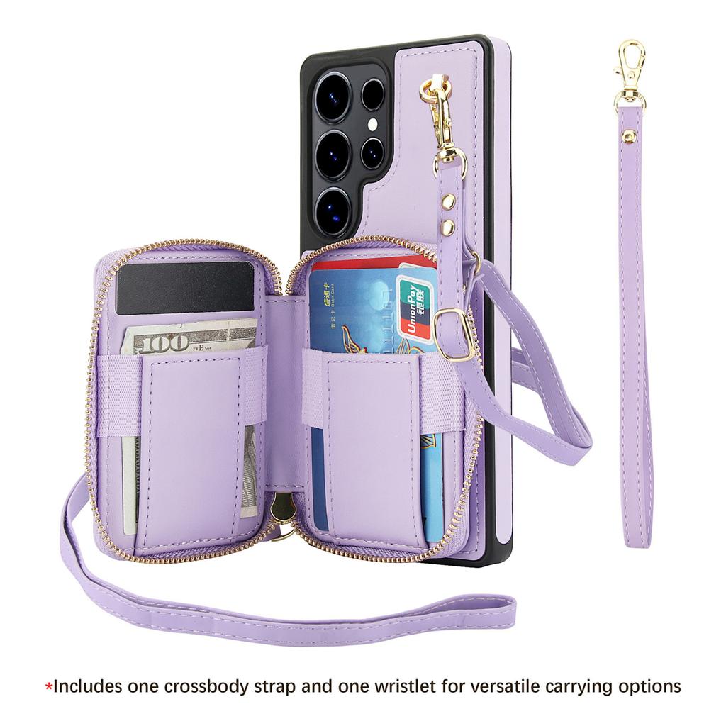 Zipper Wallet Case for Samsung S25 Ultra S24 Plus S23 A16 A55 A15 A35 RFID Blocking Crossbody Purse with Card Slots Wrist Strap