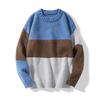 Fall Winter Men Sweater Knitted Colorblock Loose Round Neck Long Sleeve Thick Elastic Pullover Warm Mid Length Unisex Sweater