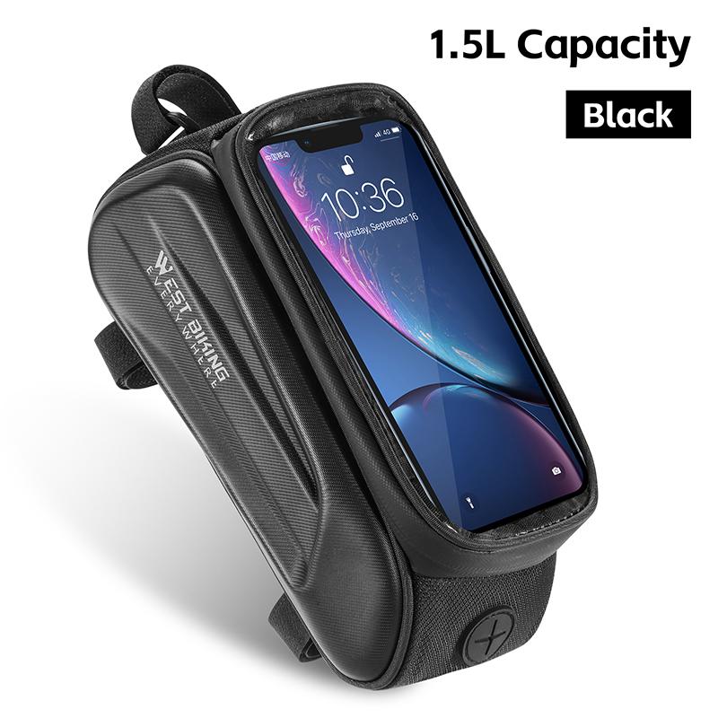 WEST BIKING Bike Frame Bag Front Top Tube Cycling Bag Waterproof 7.0in Phone Case Touchscreen Bag  Bicycle Accessories EVA+Polyester&Unisex чёрный